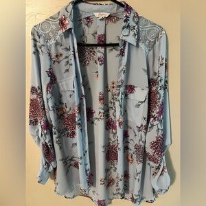 Candie's Blue blue pink floral Button Down Shirt